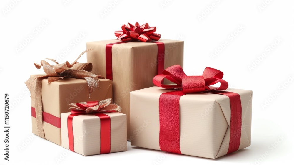 Gift boxes with red ribbons isolated on white Gift boxes with red ribbons isolated on white