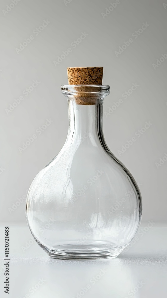 Empty glass bottle, cork stopper, simple design. Empty glass bottle, cork stopper, simple design.