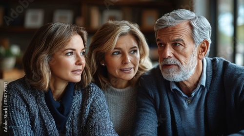 Family members sharing stories and enjoying an intimate conversation indoors ...