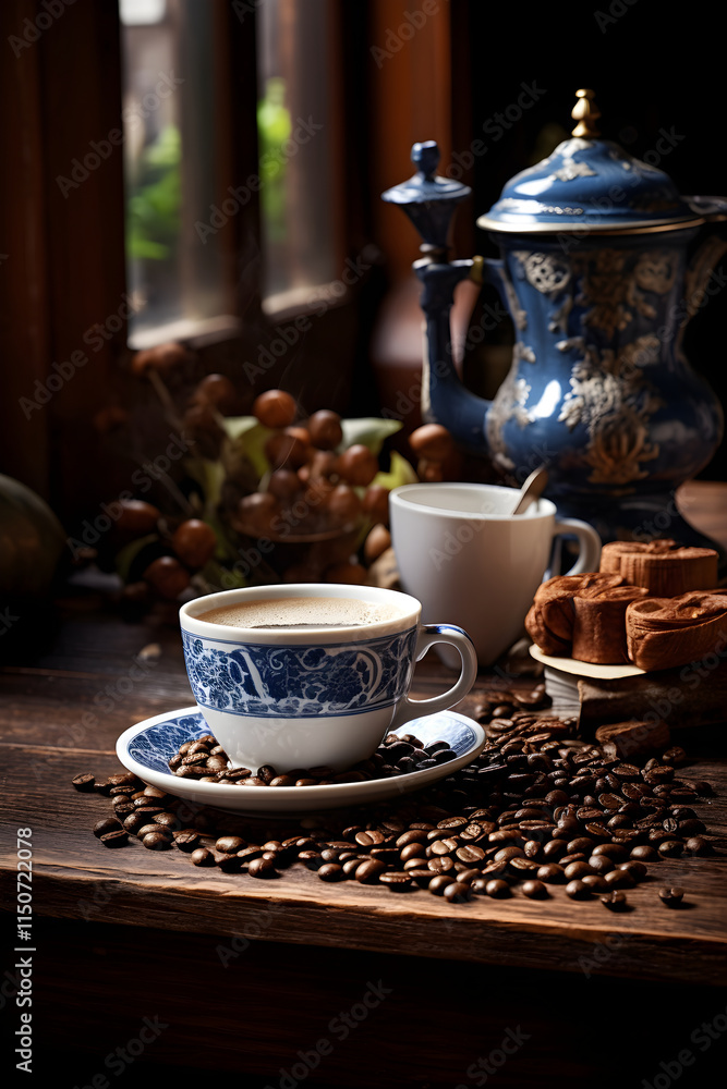 Rustic Elegance & Warm Aroma: Coffee Artistry Captured in a Comforting Photograph Rustic Elegance & Warm Aroma: Coffee Artistry Captured in a Comforting Photograph