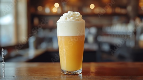 Refreshing creamy beverage served in a tall glass at a casual bar setting