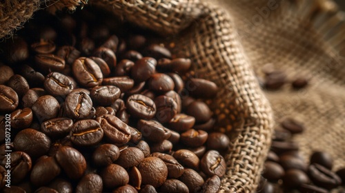 Coffee beans spilling from a burlap sack