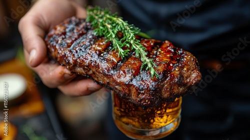 Grilled meat and cold beer served at a lively outdoor barbecue gathering