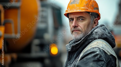 Skilled worker mixing materials at construction site during daylight