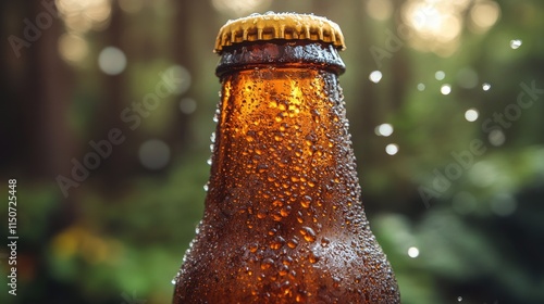 Refreshing beverage with droplets and bokeh background in dining setting duri...