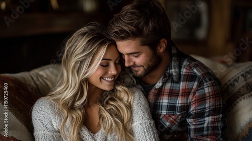 Cozy moment shared between a couple in a rustic setting during evening hours