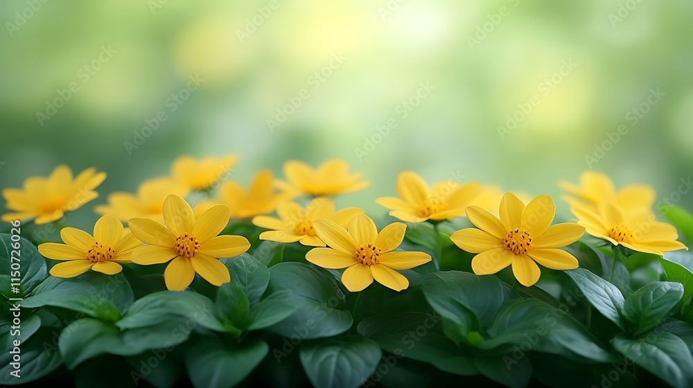 Yellow Flowers Blooming in Lush Green Foliage Yellow Flowers Blooming in Lush Green Foliage