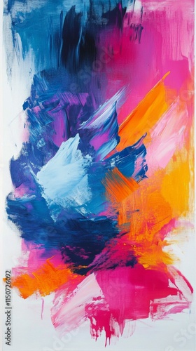 Vibrant abstract painting showcasing dynamic colors and textures in bold brus...