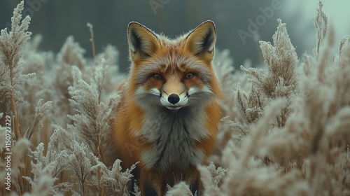 Red fox running through a snowy landscape during winter