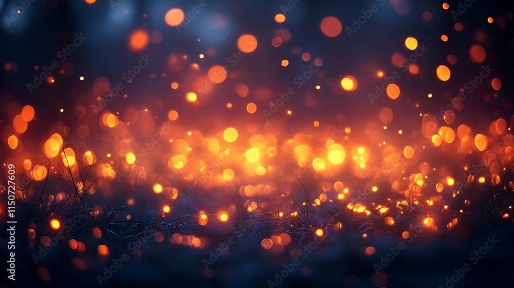 Fototapeta premium Golden Lights Illuminate Dark Grassy Landscape