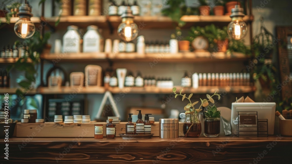 Natural skincare products on rustic wooden counter Natural skincare products on rustic wooden counter