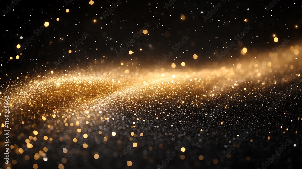 Fototapeta premium Golden Glitter Sparkles on Black Background