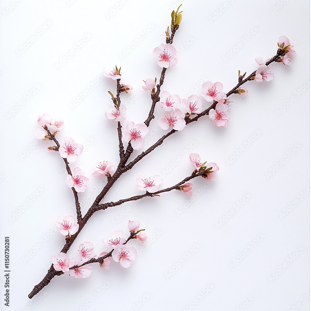 Delicate pink cherry blossom branch isolated on white. Delicate pink cherry blossom branch isolated on white.