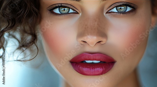 Beautifully styled lips with a glossy peach tone and a natural smile