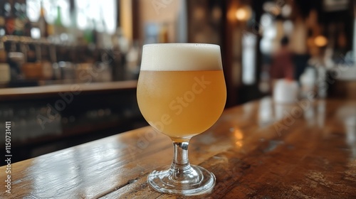 Refreshing craft beer served in a glass at a trendy bar during evening hours