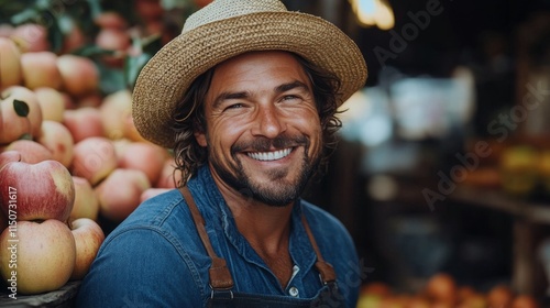 Bright yellow apples gathered in hands among fresh orchard fruits during harv...