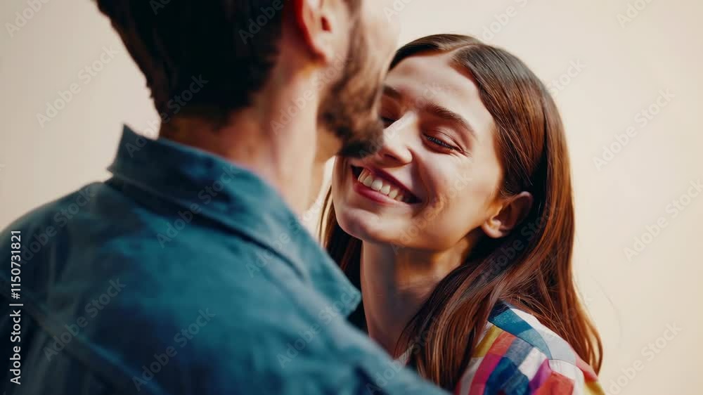 Smiling couple enjoying a joyful and affectionate moment together. Smiling couple enjoying a joyful and affectionate moment together.