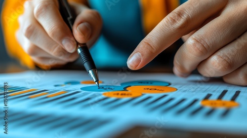 Business professional analyzing financial data using interactive pie chart du...