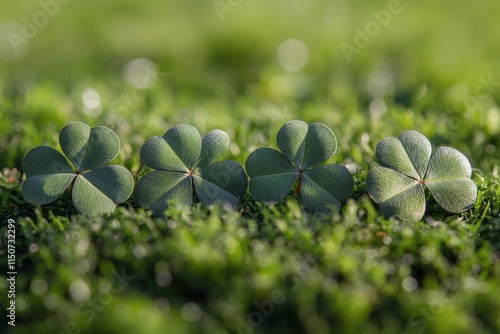 Clover field with white flowers blooming under sunlight in springtime