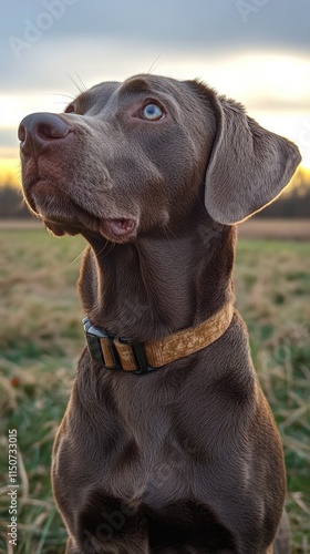 Dog gazing into lush forest landscape during a calm afternoon