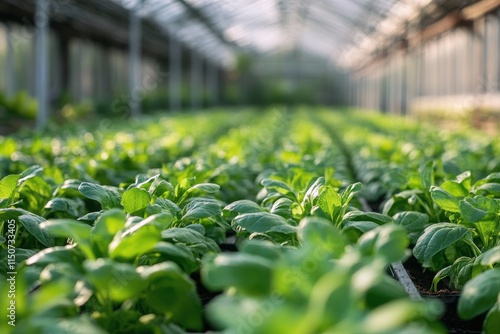 Healthy green seedlings growing in a greenhouse in spring