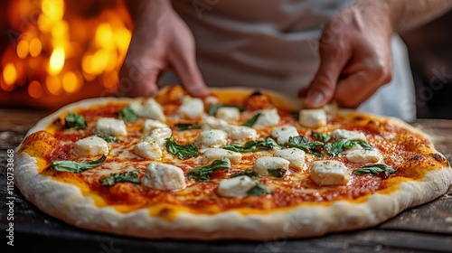 Hands expertly kneading dough on a flour-covered countertop in a bustling kit...