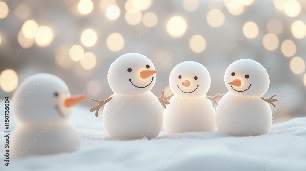 Winter joy with team building snowman in festive lighting for holiday card design Winter joy with team building snowman in festive lighting for holiday card design
