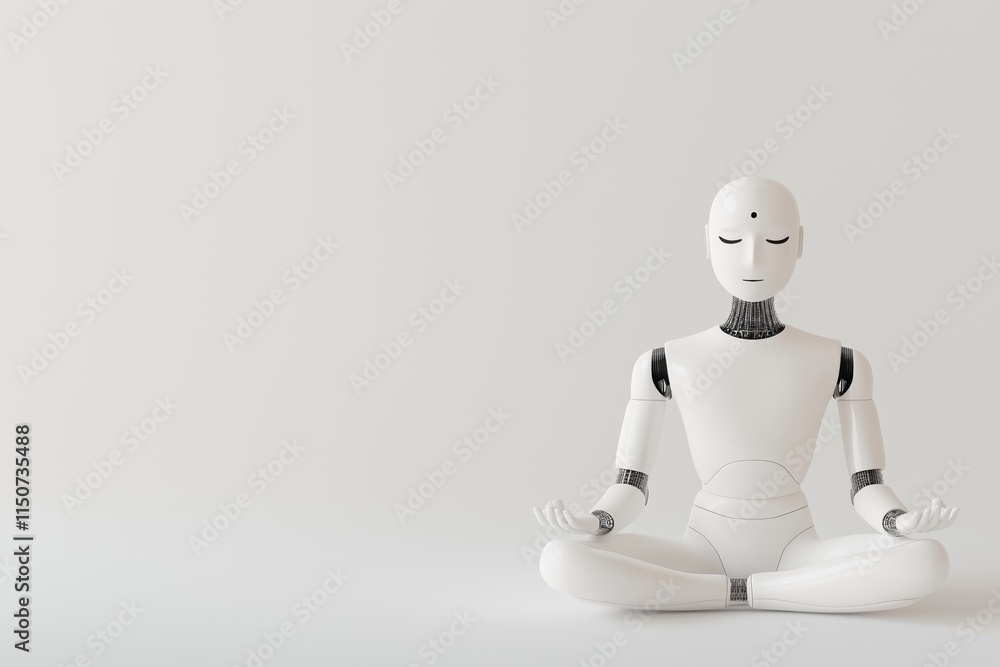 Zen monk robot in meditation illustrating mindfulness and technology integration Zen monk robot in meditation illustrating mindfulness and technology integration