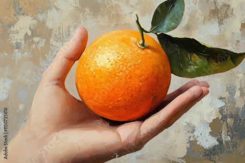 Holding a vibrant orange in a hand against a dark backdrop