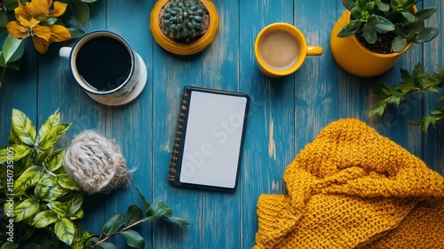 Coffee and smartphones on a wooden table in a cozy workspace setting