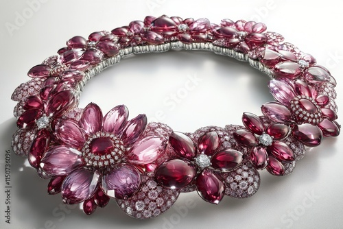 Exquisite floral necklace design featuring vibrant pink gemstones and intrica...