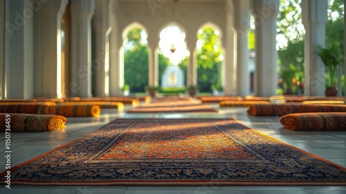 Beautiful collection of colorful rugs displayed in a traditional market setting