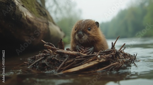 Cute aquatic mammal playing in water during daylight hours in a natural habitat
