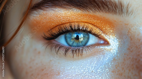 Captivating close-up of a young woman with striking blue eyes and natural beauty