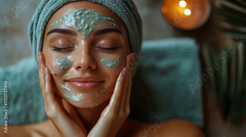 Relaxing facial treatment at a spa for rejuvenation and skincare on a calm af...