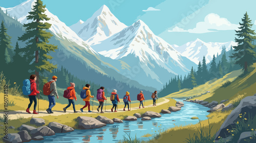 Hikers on a Scenic Mountain Trail