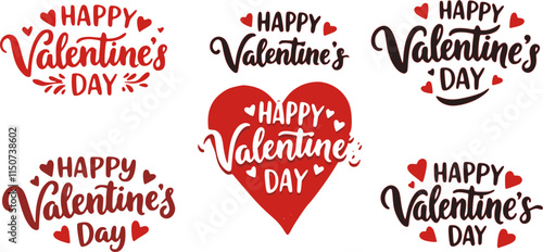 set of Lettering Happy Valentines Day banner. Valentines Day greeting card template with typography text happy valentine`s day and red heart and line on background. Vector illustration