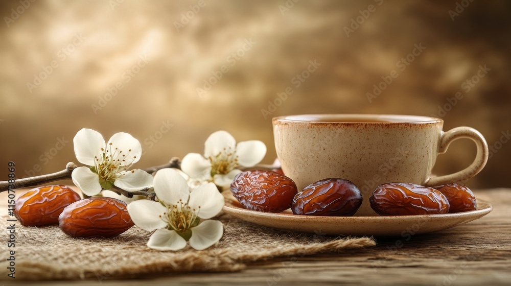 Tea with traditional sweets served in elegant porcelain at a cozy cafe with floral decor Tea with traditional sweets served in elegant porcelain at a cozy cafe with floral decor