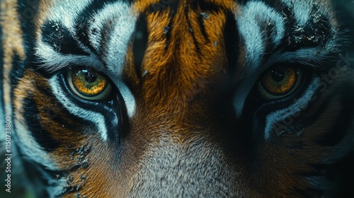 Intense gaze of a tiger showcasing powerful features in natural environment a...