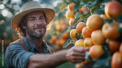 Bright yellow apples gathered in hands among fresh orchard fruits during harv...