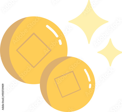 Ancient chinese gold coins money elements for lunar new year flat design hand drawn illustration