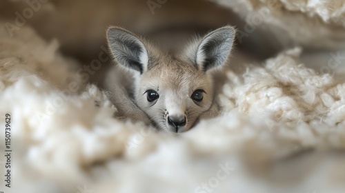 Kangaroo joey resting comfortably in soft bedding during a peaceful moment