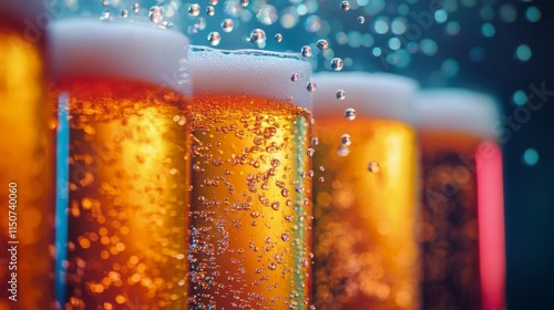 Pouring a cold beverage into a sparkling glass with festive lights in the bac...