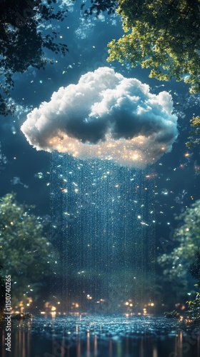 Colorful cloud with shimmering rain during a dreamy twilight atmosphere