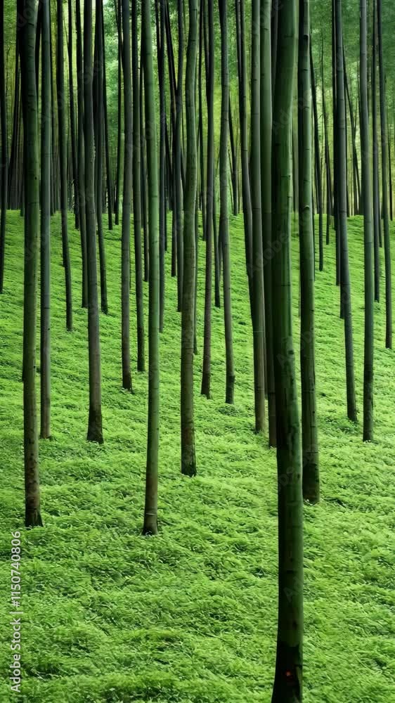 Lush bamboo forest with tall green trees and vibrant undergrowth during daytime in a serene natural setting Lush bamboo forest with tall green trees and vibrant undergrowth during daytime in a serene natural setting