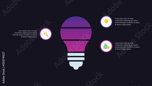 Idea bulb lamp diagram infographic template with 3 options and icons.