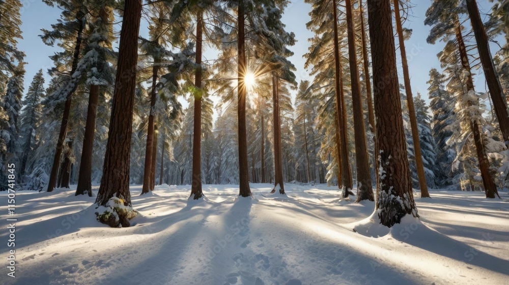 Fototapeta premium Winter magic: snowy landscapes, mountains, forests, frozen lakes, and cozy cabins — a fairytale of nature in every moment. 