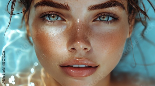 Unique portrait of a woman with curly hair and striking blue eyes showcasing ...