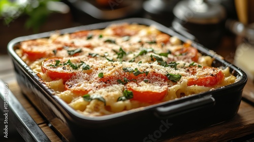 Fresh pasta adorned with cherry tomatoes and basil, a vibrant Italian dish