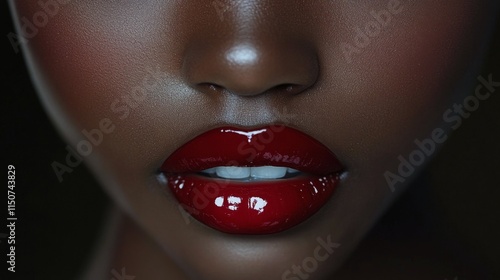 Beautifully styled lips with a glossy peach tone and a natural smile